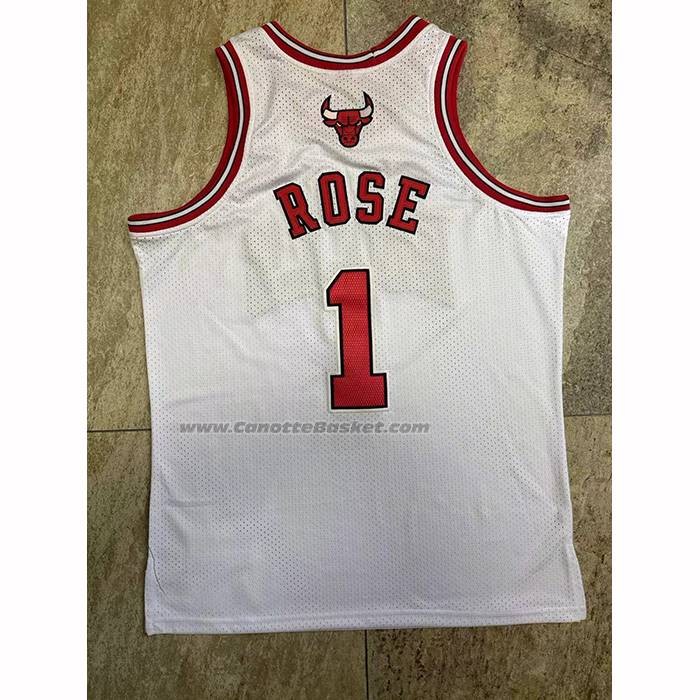 Maglia Chicago Bulls Derrick Rose No 1 Mitchell & Ness 2008-09 Bianco